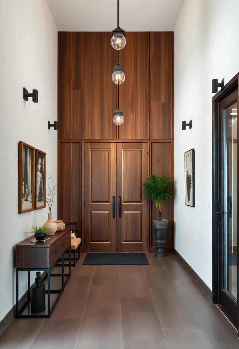 Dark Stained Wood Panels Paired with Matte Black Fixtures for Dramatic Modern Contrast and Sophistication