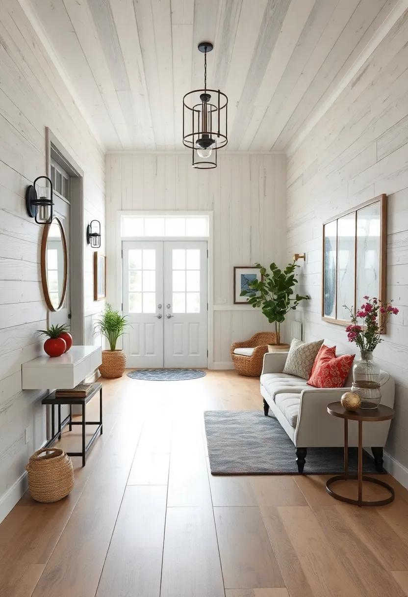 Soft Whitewashed Wood Panels Evoking a Coastal Cottage Vibe with Faint Grain and Rustic Brush Marks