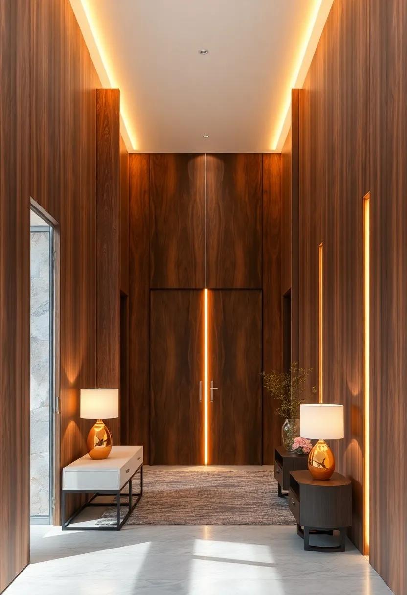 Warm Walnut Panels with Integrated LED Lighting Accentuating Natural Grain and Creating Ambient Glow
