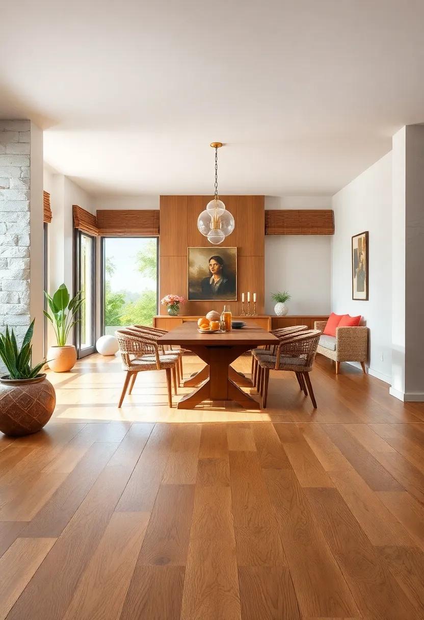 Warm Grain Patterns on Engineered Wood Under Alfresco Dining Set with Woven Seats