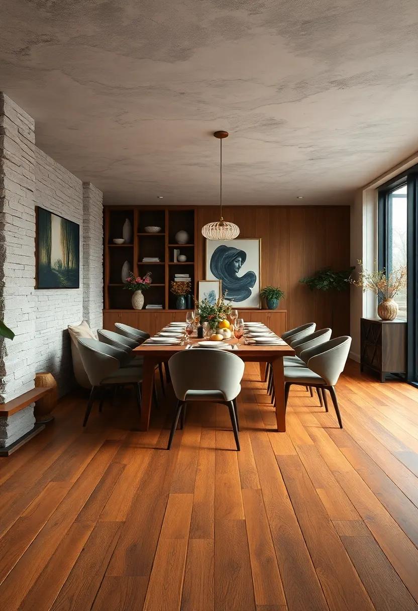 Sunlight Reflecting Off Polished Oak Floors Beneath an Elegant Glass Dining Table