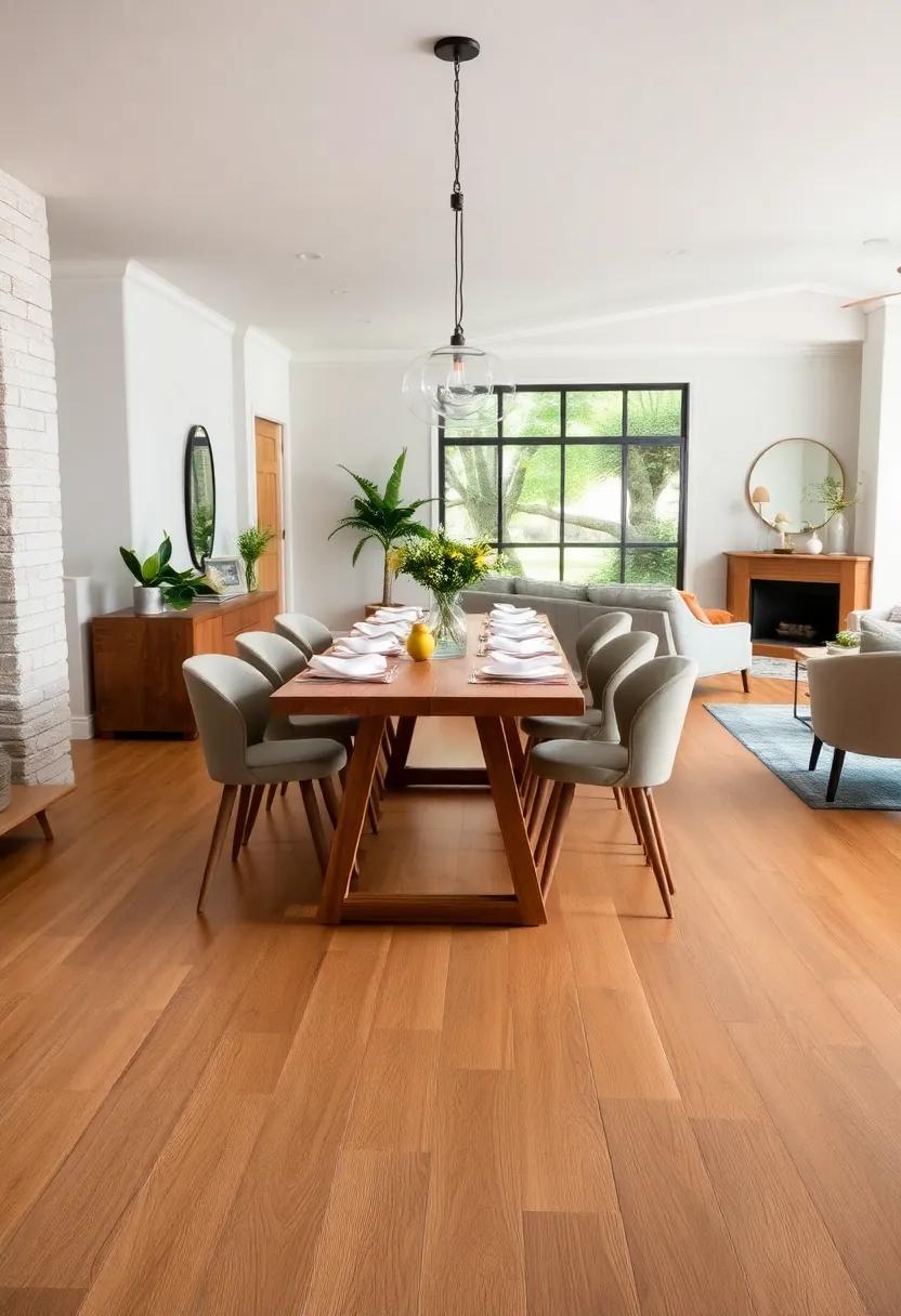 Smooth Satin Finish Red Oak Floors in a Scandinavian Inspired Dining Area with Linen Napkins