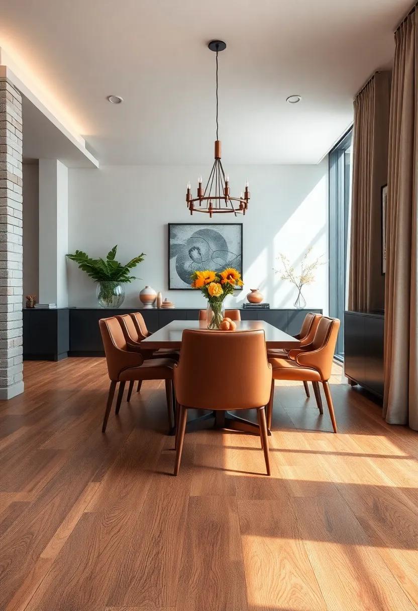Leather-Backed Chairs Resting on Burnished Walnut Floors in a Sophisticated Dining Room