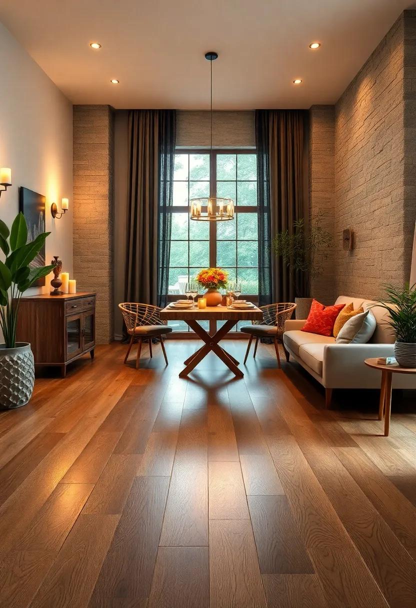 Natural Pine Floors Illuminated by Candlelight for an Intimate Dinner Gathering