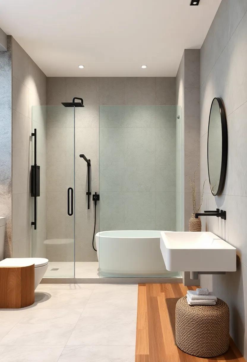 Glass Shower Enclosures Framed by Matte Black Fixtures Offering a Modern Yet Serene Feel