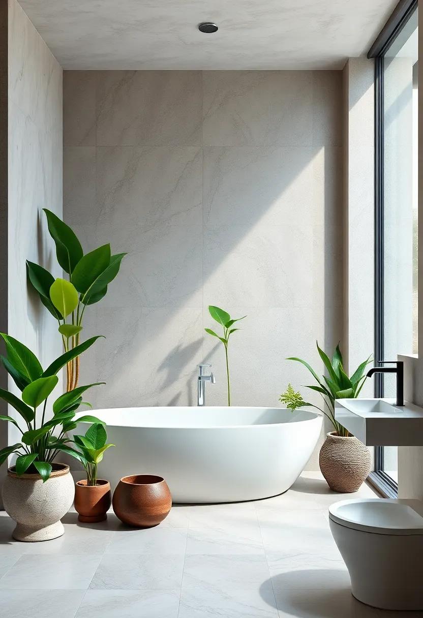 Low Maintenance Indoor Plants Positioned Artfully to Enhance Zen-Inspired Bathroom Serenity
