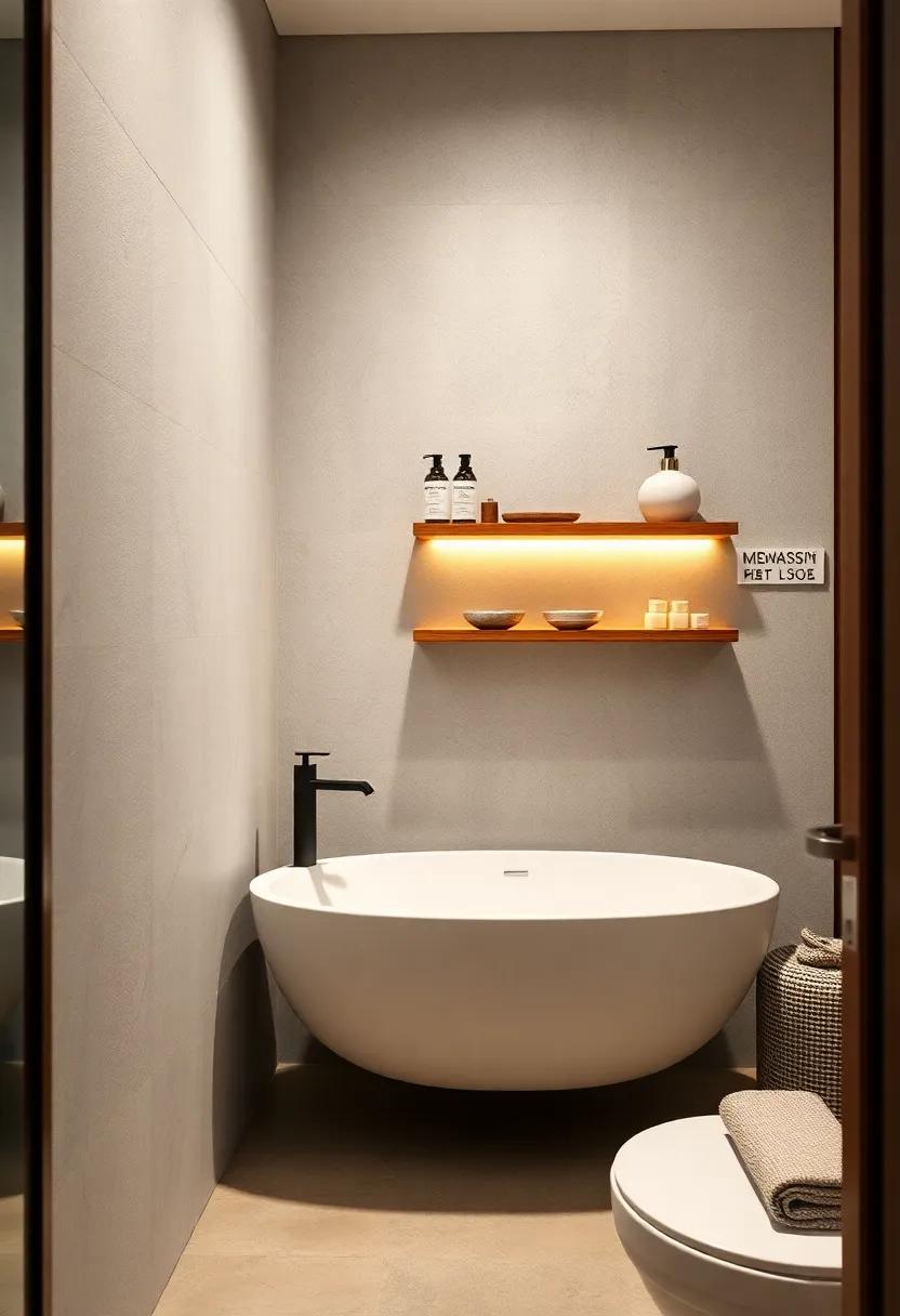 Minimalist Floating Shelves Displaying Artisanal Soap and Stoneware for a Pure, Refined Look