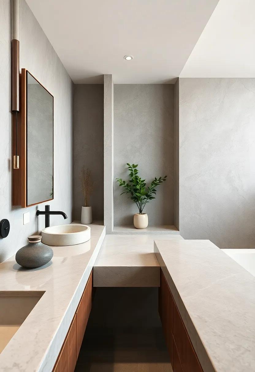 Natural Stone Countertops With Smooth Polished Edges Complementing Zen Minimalist Bathroom Aesthetics