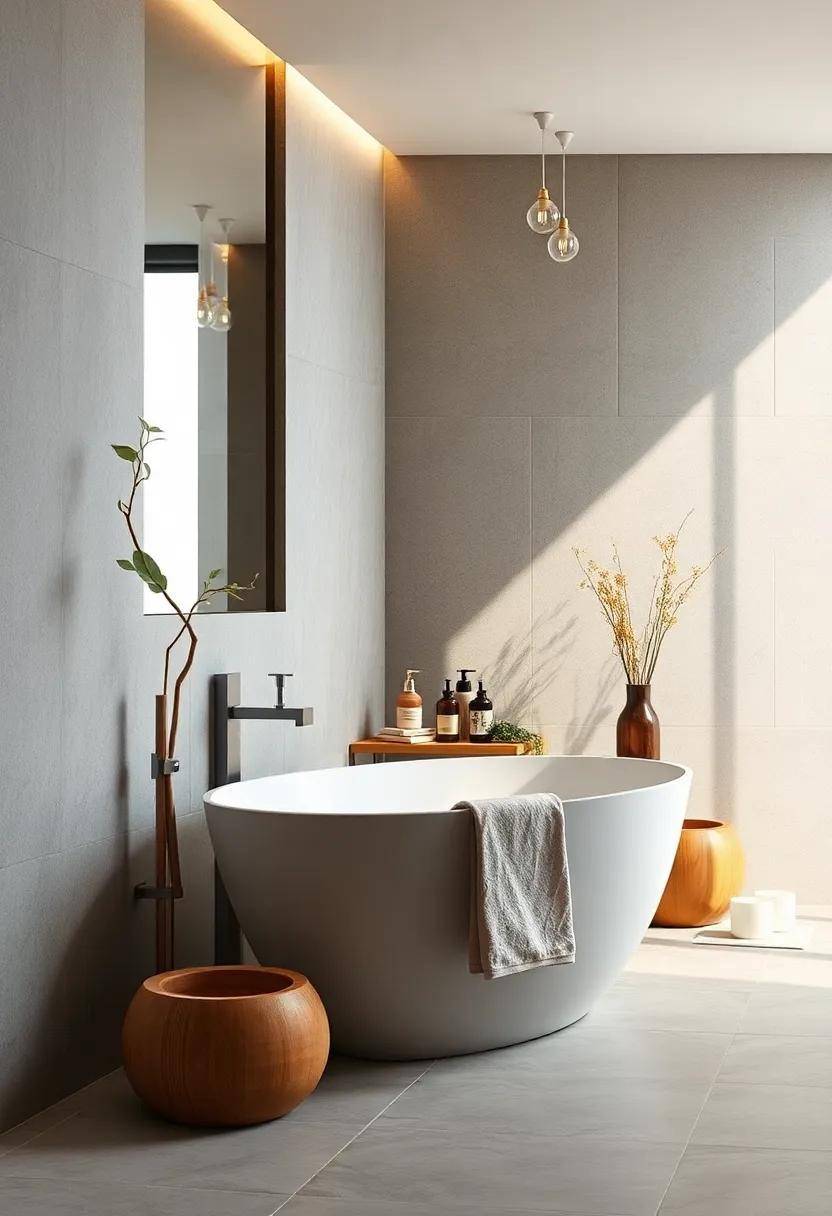 Textured Linen Towels and Simple Bamboo Accessories Artfully Integrated Into Zen Minimalist Decor