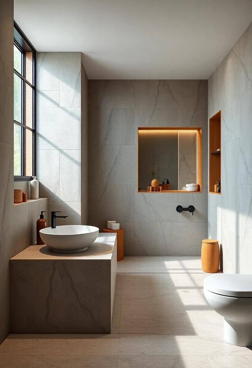 Zen-Inspired Shower Niches Crafted With Natural Woods and Subtle Stone Elements For Organized Beauty
