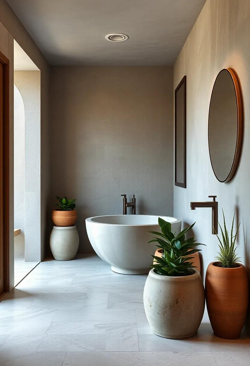 Botanical Touches With Potted Ferns And Succulents Nestled In Rustic Ceramic Pots For Tranquility