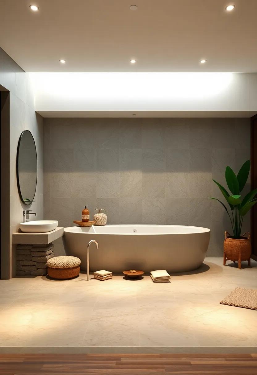 Gentle Water Features Integrated With Natural Stones Creating A Soothing Ambiance In Bath Space