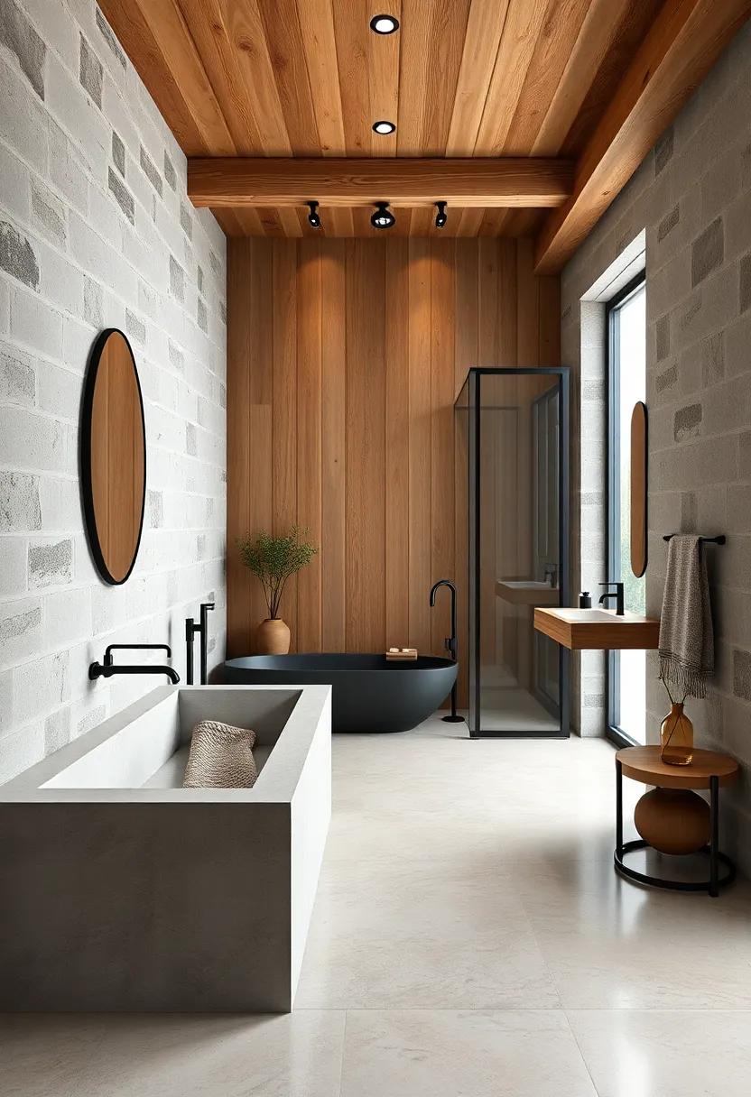 Minimalist Black Metal Fixtures Contrasted Against Rustic Wood To Evoke Balanced Simplicity