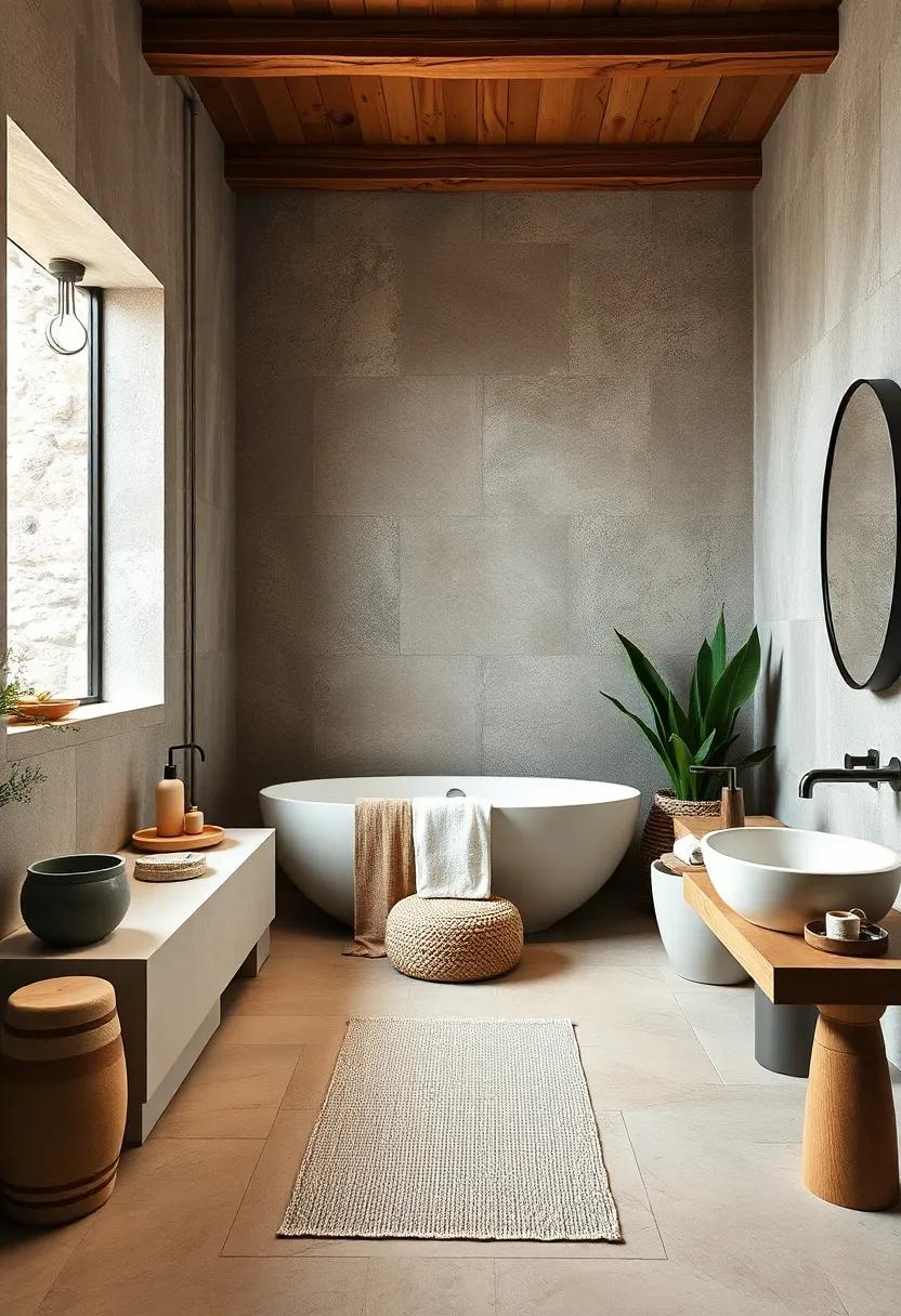 Natural Wood Elements Blending Seamlessly With Minimalist Zen Decor For A Rustic Bathroom Sanctuary