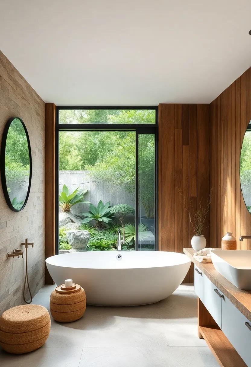 Rustic Glass Panels Framing A View Of Tranquil Garden Space Bringing Nature Closer To Bathing Experience