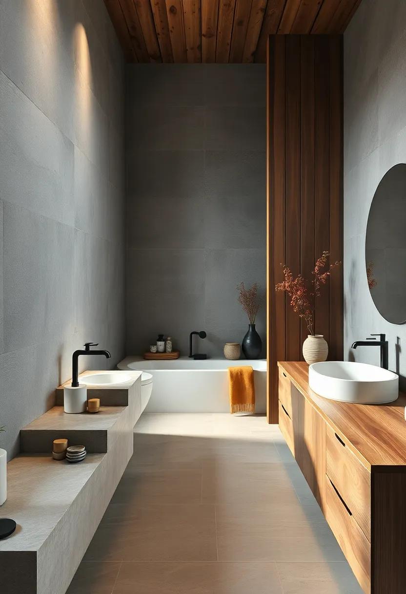 Subtle Harmony Of Matte Stone And Polished Wood Surfaces Creating A Balanced Rustic Feel