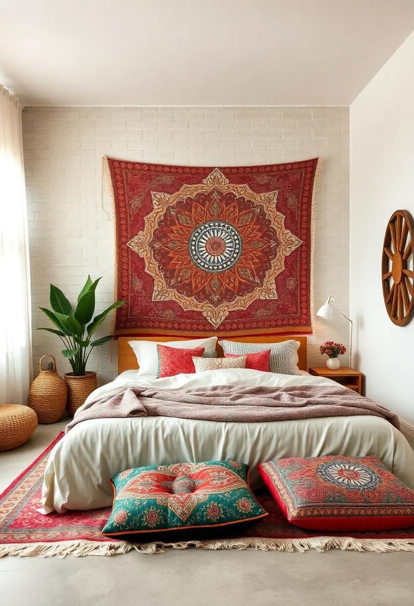 Creating Cozy Vibes: Bohemian Bedroom with Tapestry and Floor Cushions