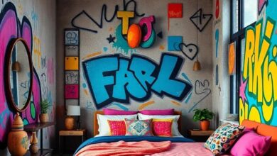 Vibrant Visions: Exploring a Colorful Bedroom Adorned with Graffiti Art