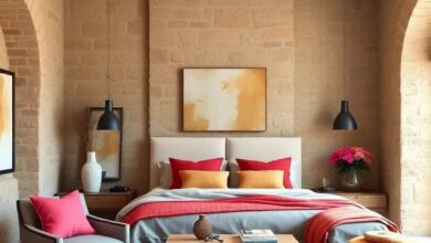 Embracing Tuscan Charm: Rustic Stone Walls and Warm Earth Tones in the Bedroom