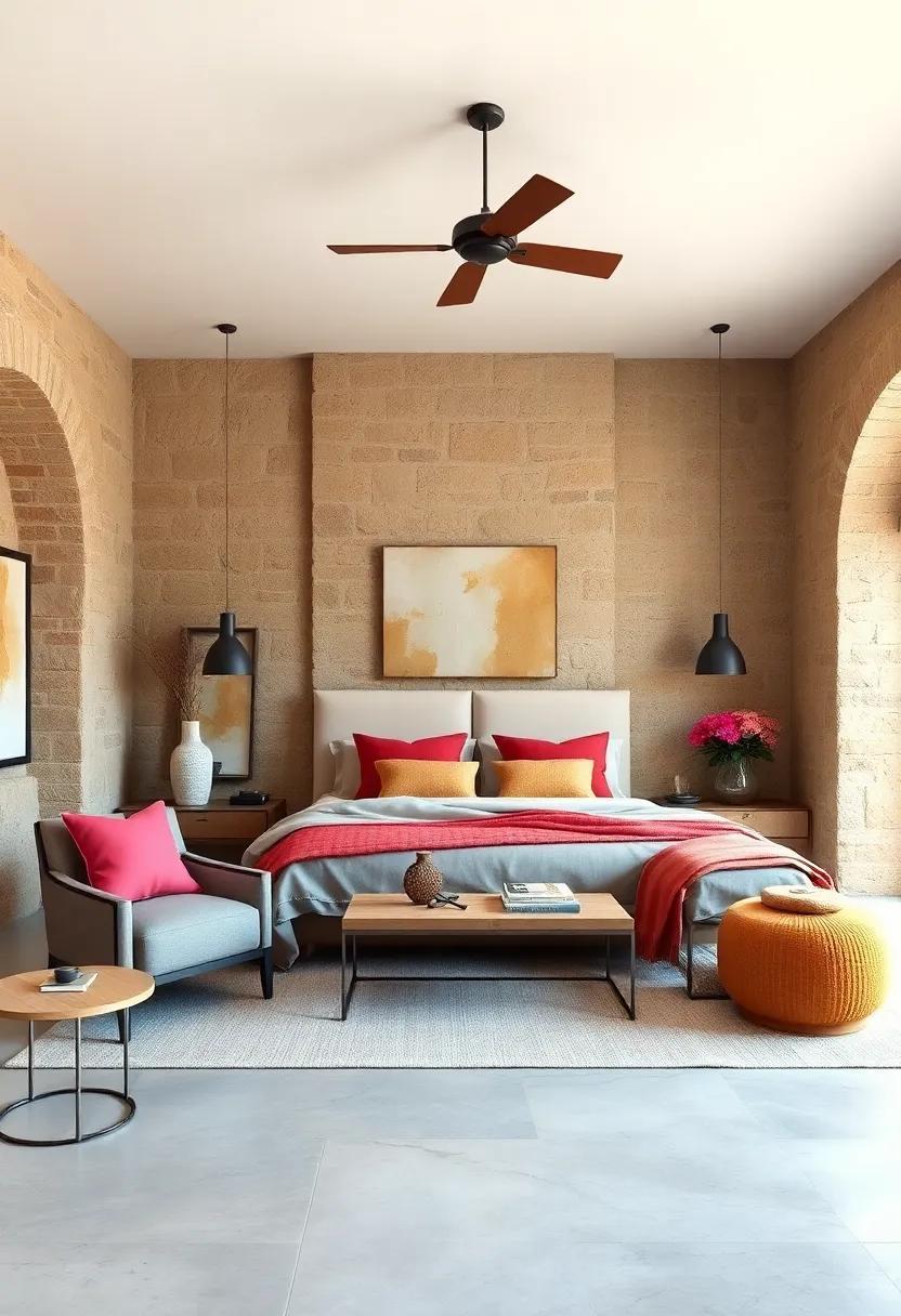 Embracing Tuscan Charm: Rustic Stone Walls and Warm Earth Tones in the Bedroom