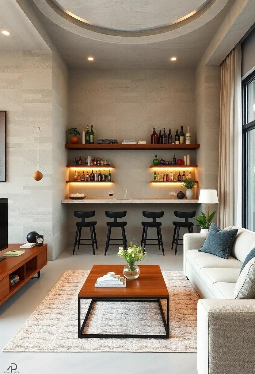 Maximizing Style: Designing a Small Living Room Bar with Open Shelving
