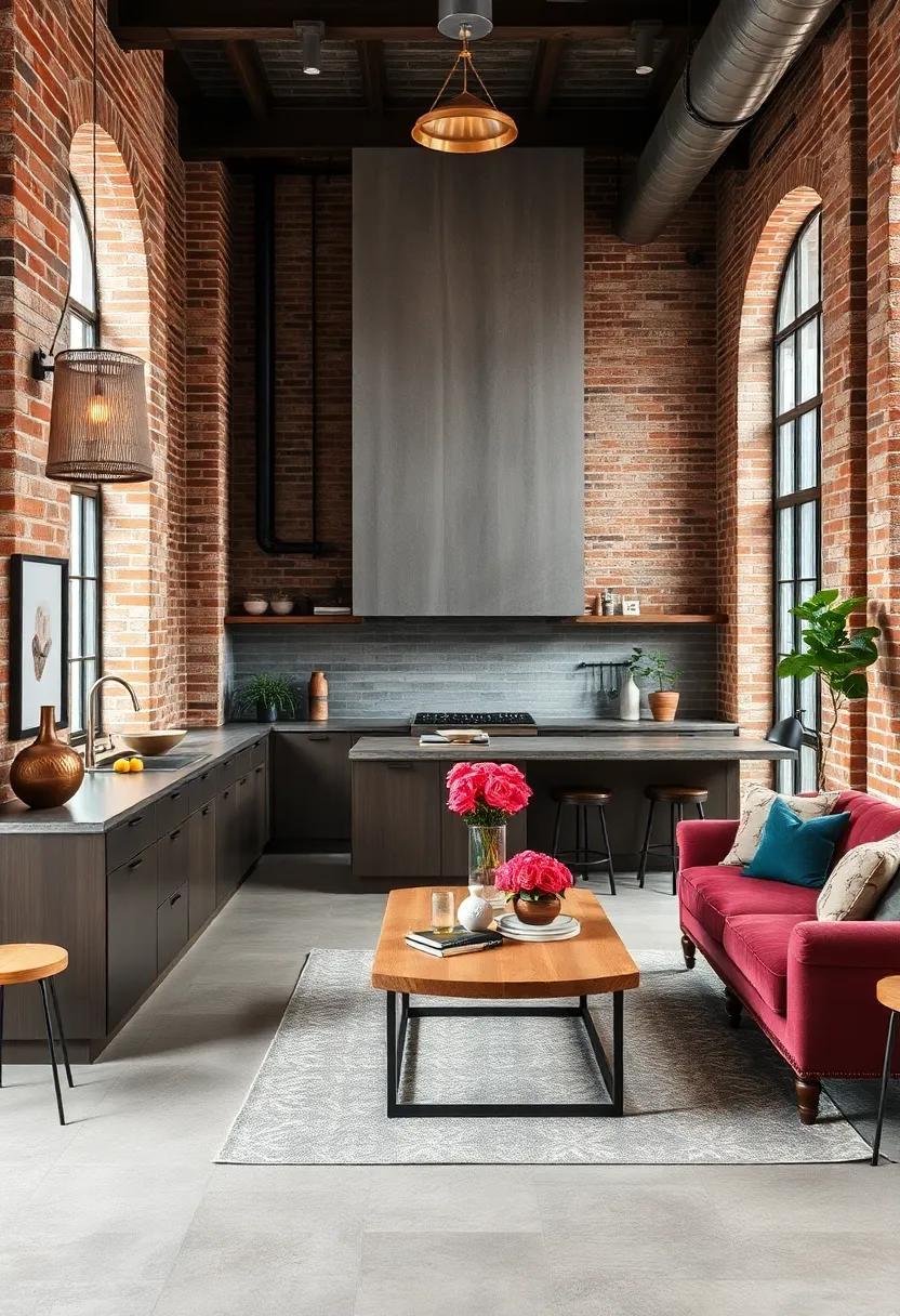 Exquisite Luxury Industrial Kitchen Featuring Stylish Exposed Brick Walls