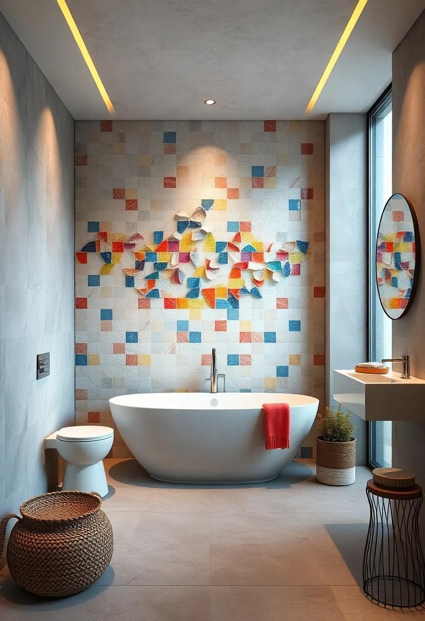Amplify Visual Interest Using Mosaic Murals Composed of Colorful Tiles Arranged in Abstract or Patterned Layouts
