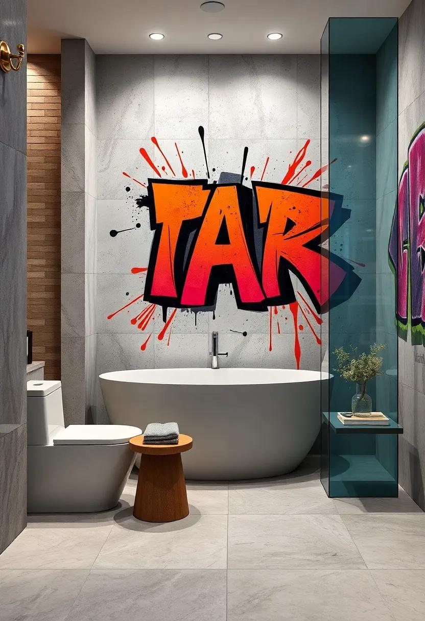 Celebrate Artistic Expression Through Large-Scale Graffiti Wall Art That Mixes Urban Energy with Bathroom Comfort