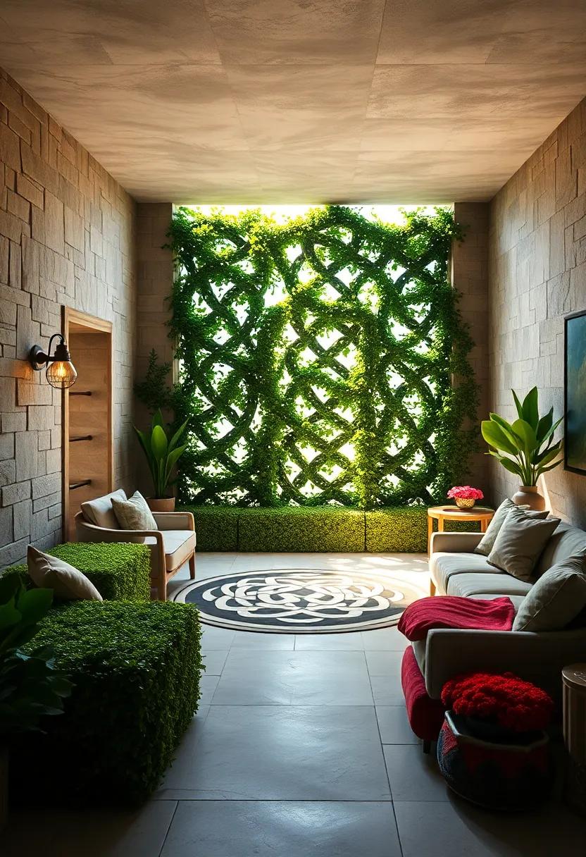 Morning Light Piercing Through Lattice of Interwoven Hedge Branches Revealing the Complexity of Celtic Artistry