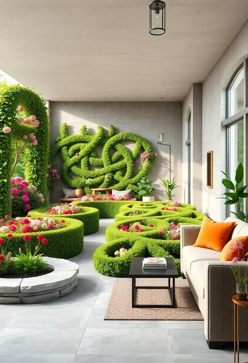 Vibrant Spring Blooms Accentuating the Graceful Lines of Curving Celtic Knot Hedge Gardens in Full Bloom