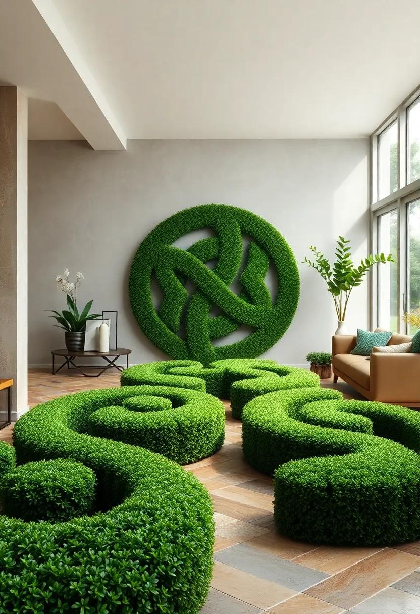 Droplets of Morning Rain Clinging to Freshly Shaped Hedges Forming Timeless Celtic Knots in a Peaceful Garden