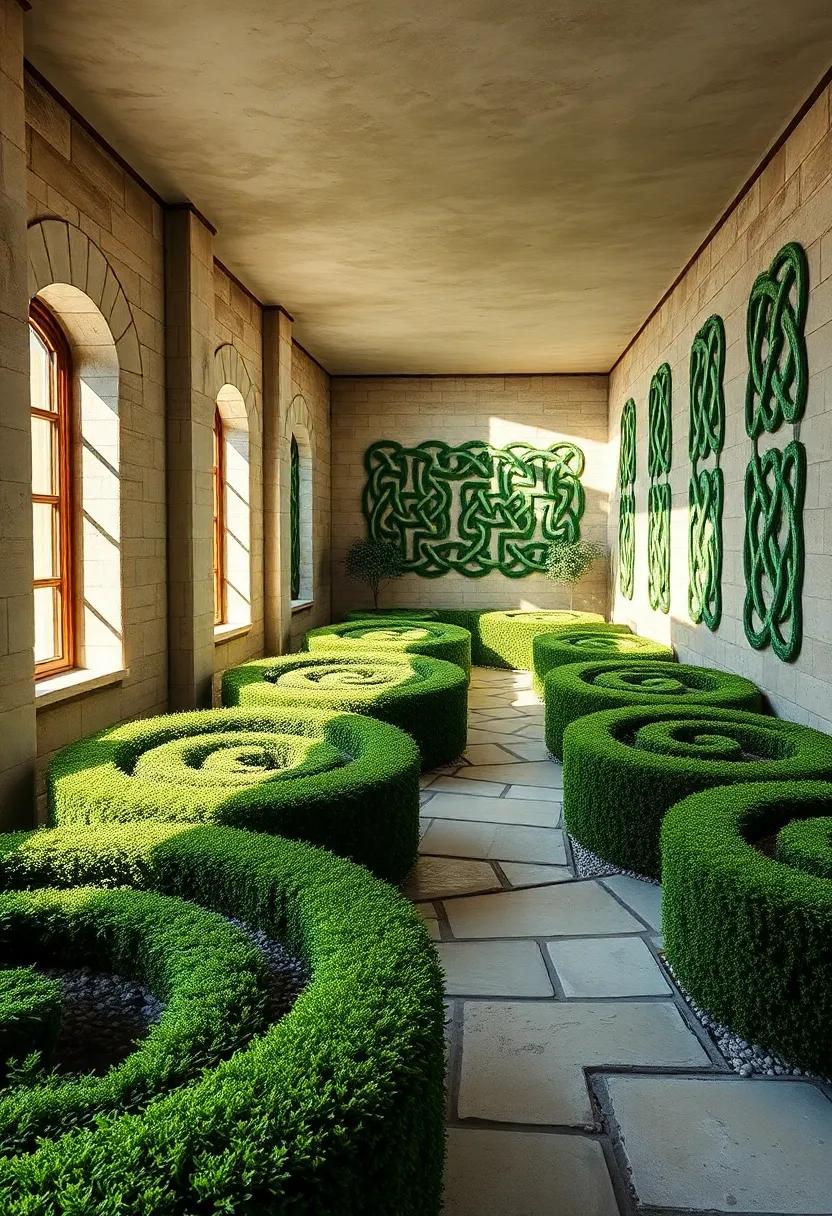 Sun-Dappled Paths Meandering Through Intricately Interlaced Celtic Hedge Patterns Reflecting Ancient Art