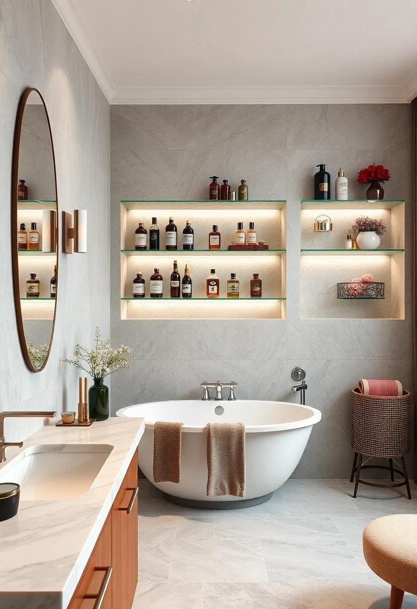 Bespoke Built-In Shelves Displaying Curated Vintage Perfume Bottles and Decorative Objects