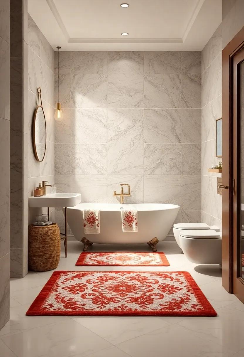 Classic Patterned Bath Rugs Adding Subtle Elegance and Warmth to Marble Floors