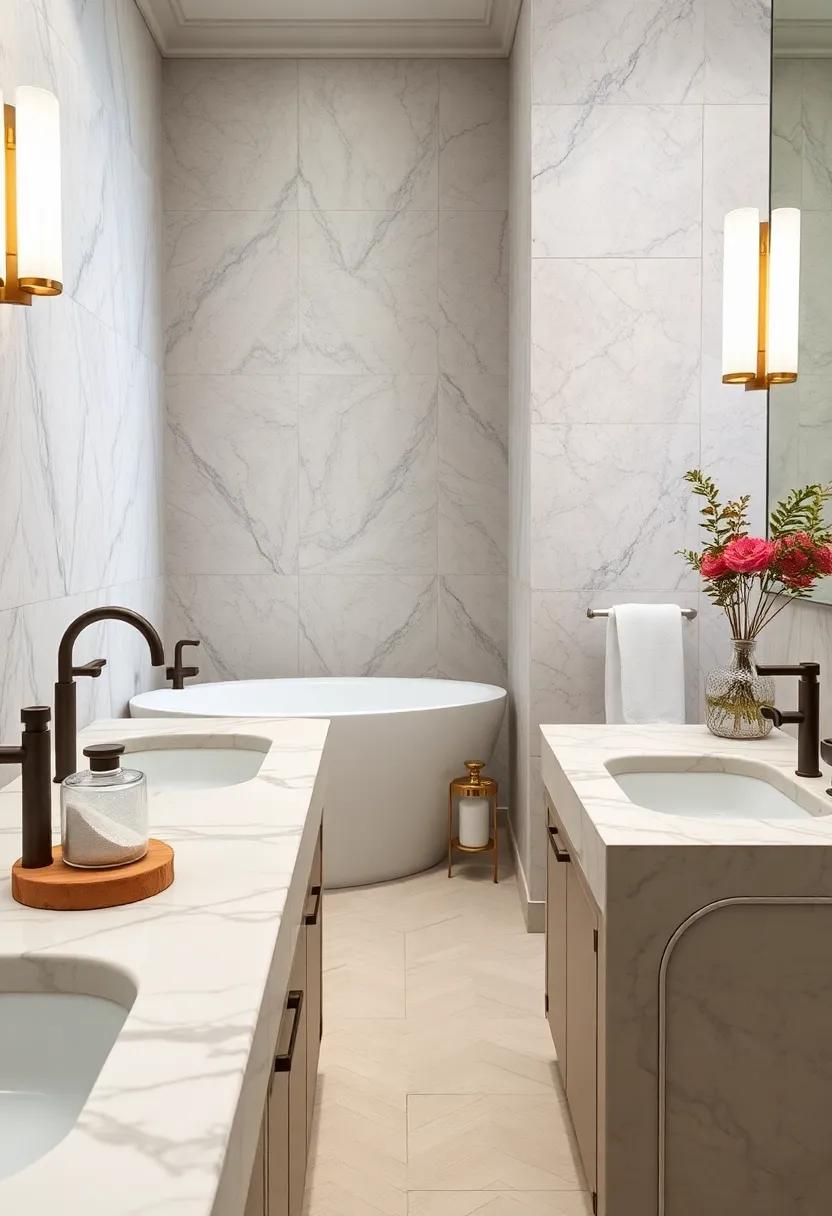 Elegant Bath Salts and Apothecary Jars Arranged on Marble Counters for a Spa-Like Feel