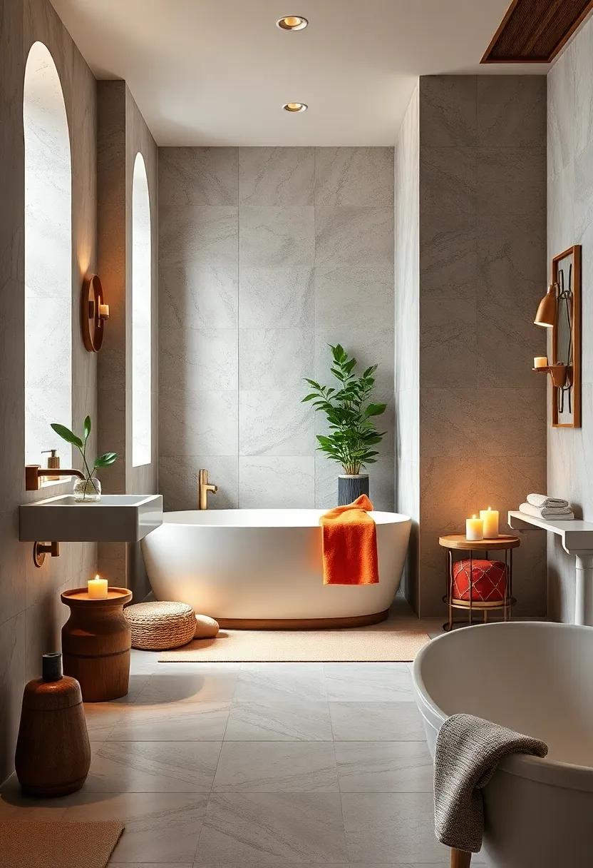 Soft Candlelight and Fresh Greenery Introducing Serenity in a Timeless Bath Space