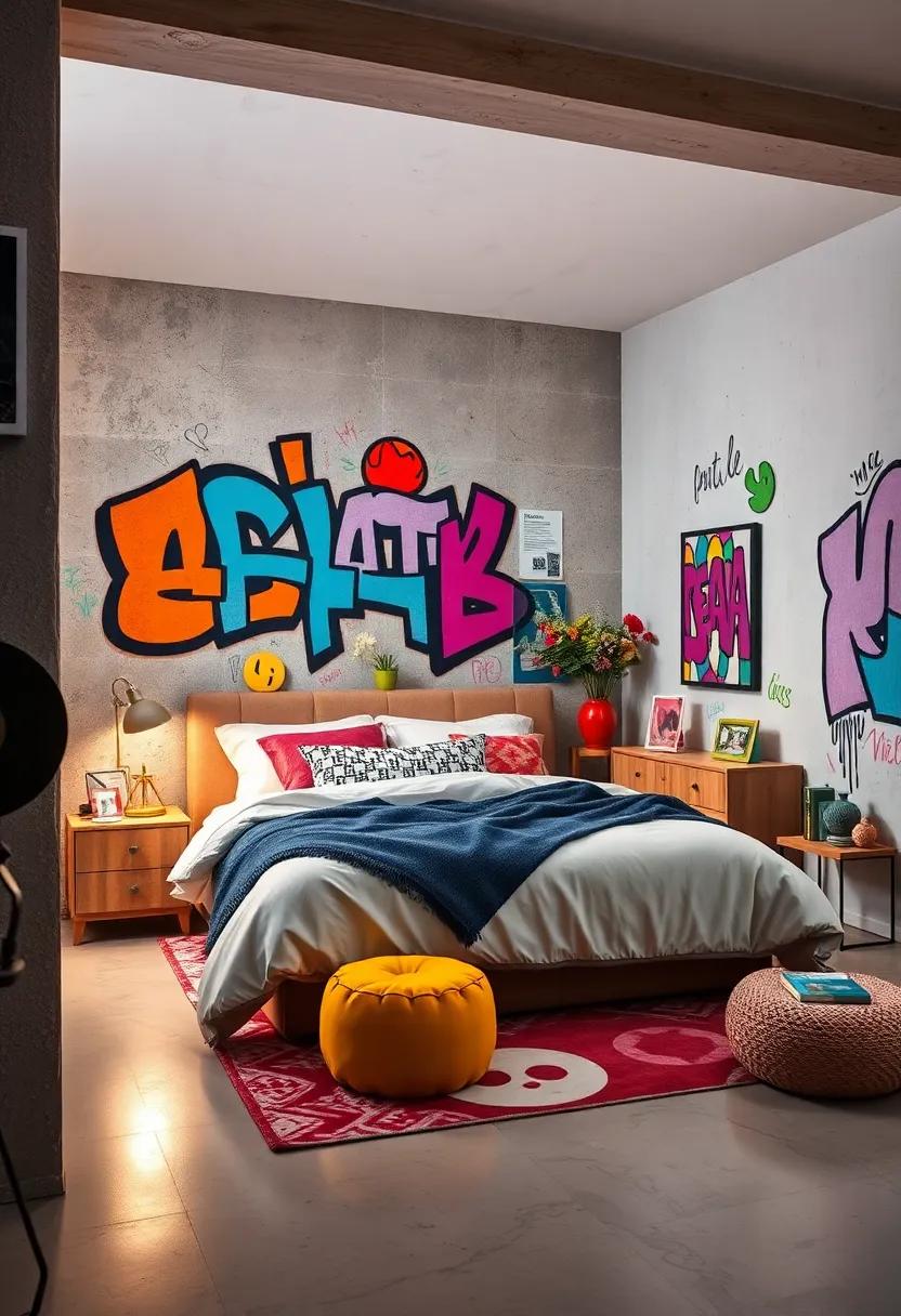 Graffiti Art Frames and Borders Adding Structure to a Colorful Bedroom Layout