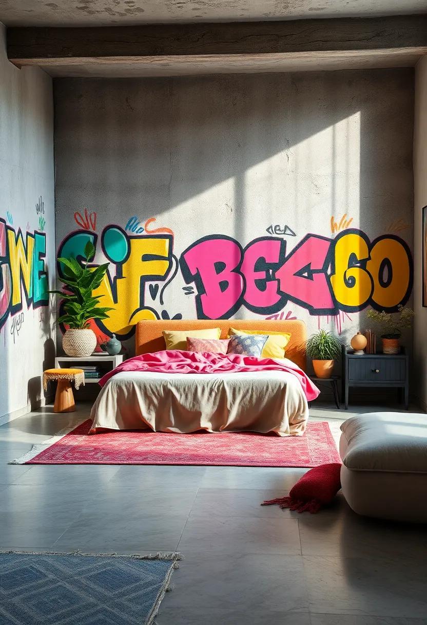 Geometric Graffiti Compositions Complementing Modern Bedroom Furniture Lines