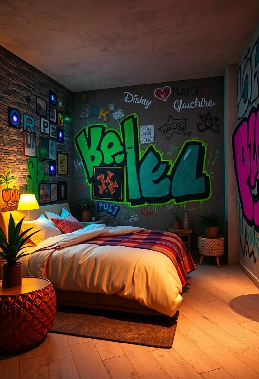 Rich, Vibrant Nighttime Bedroom Scenes Illuminated by Color-Changing LED Graffiti Effects