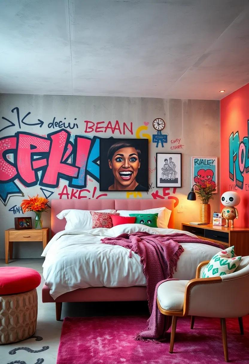Expressive Characters and Mascots Bringing Personality to a Vibrant Bedroom Scene