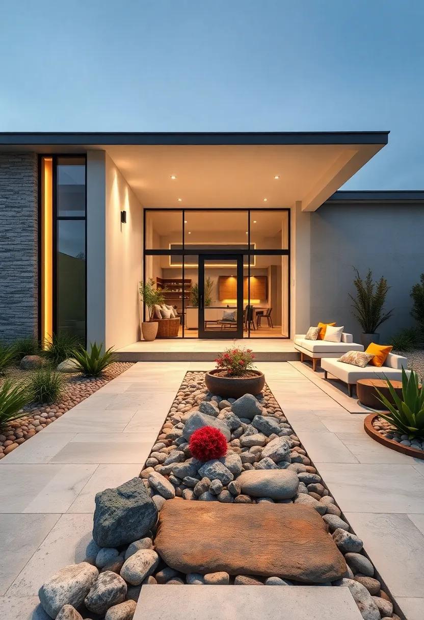 Curated Rock Gardens Providing Subtle Texture and Interest Along Modern Walkways