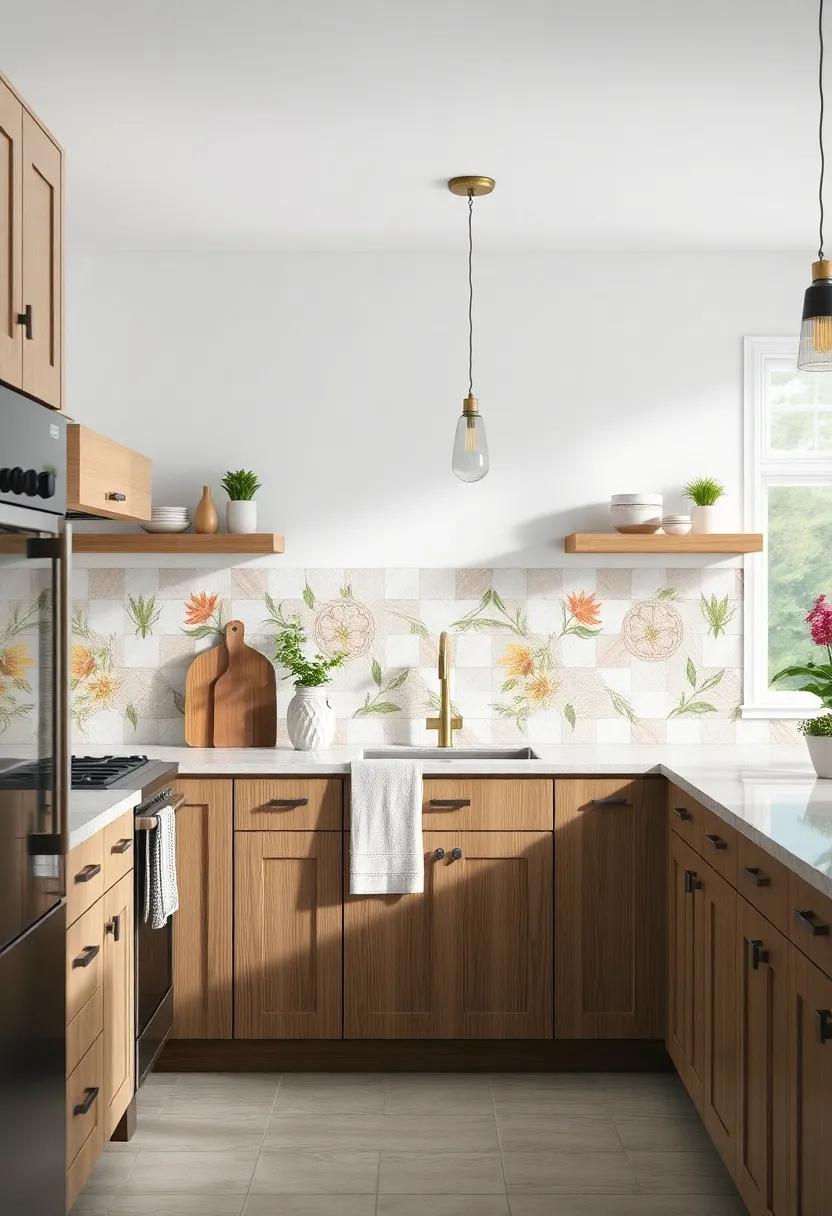 Hand-Painted Backsplash Tiles Featuring Nature-Inspired Patterns And Earth's Soft Hues