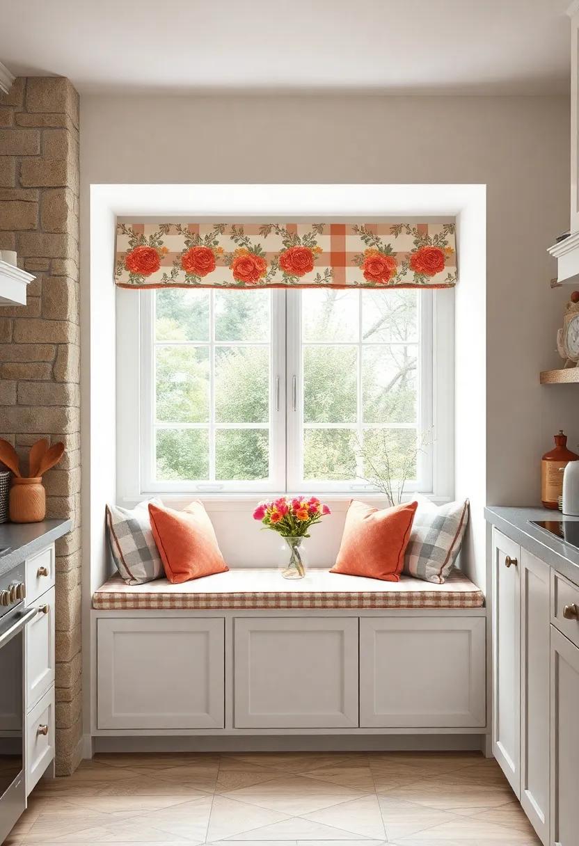 Traditional Checkered Curtains And Floral Wallpaper Border Framing A Timeless Window Seat