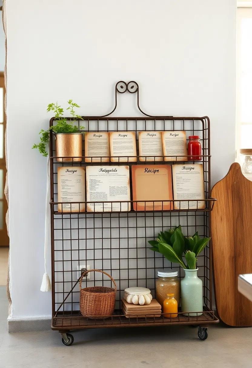 Vintage Recipe Cards Displayed on A Rustic Wire Rack Providing Nostalgic Culinary Inspiration