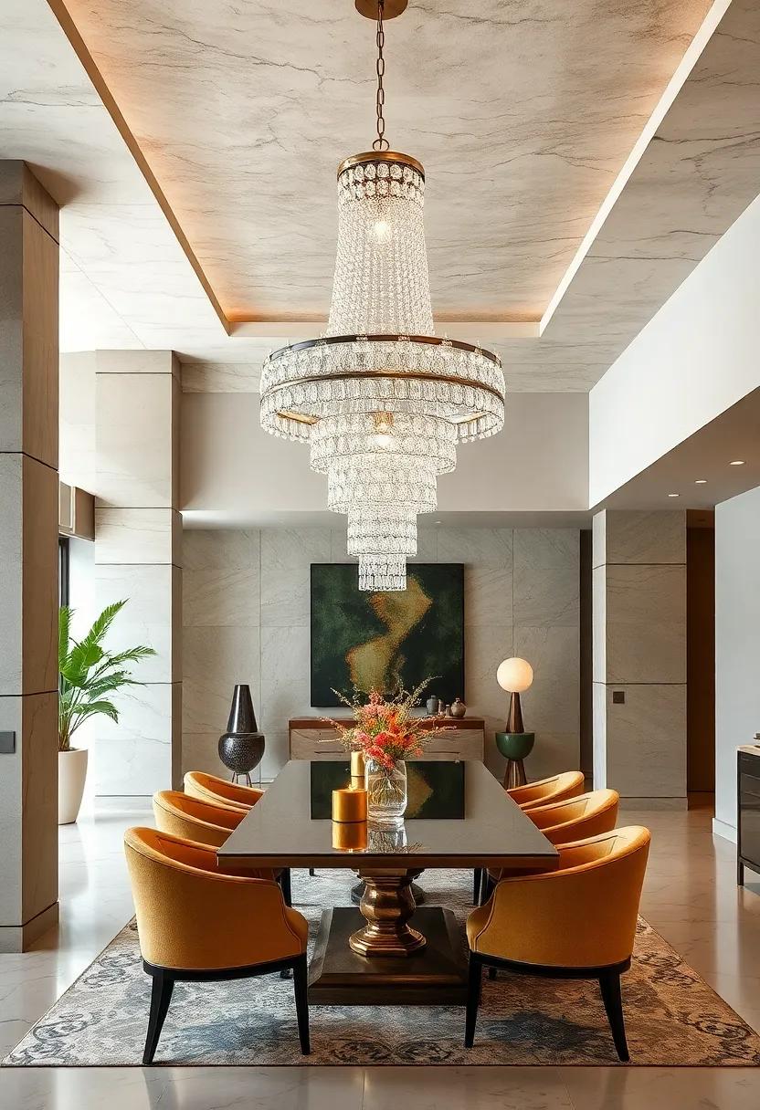 Art Deco Crystal Chandeliers Adding Geometric Charm and Opulence to Glamorous Dining Settings