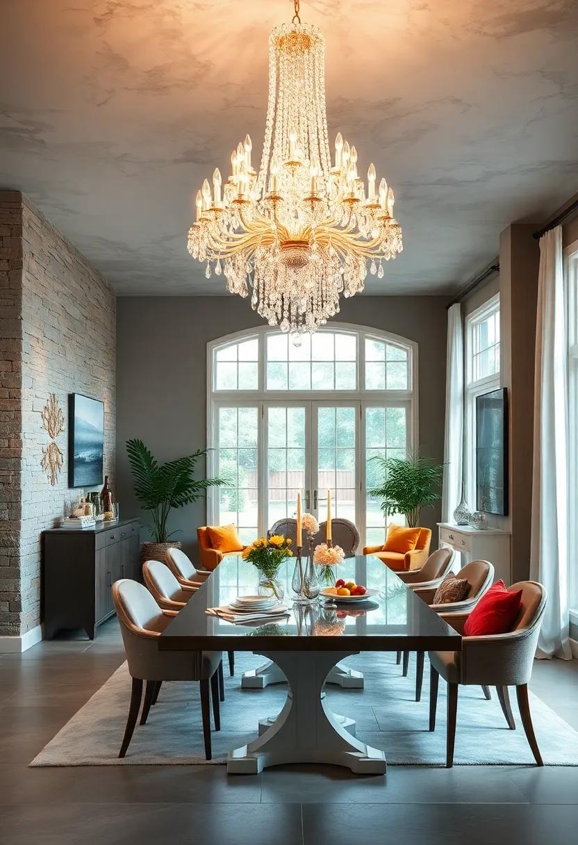 Rustic Charm Meets Crystal Brilliance: Harmonizing Farmhouse Dining Rooms with Glamorous Lighting