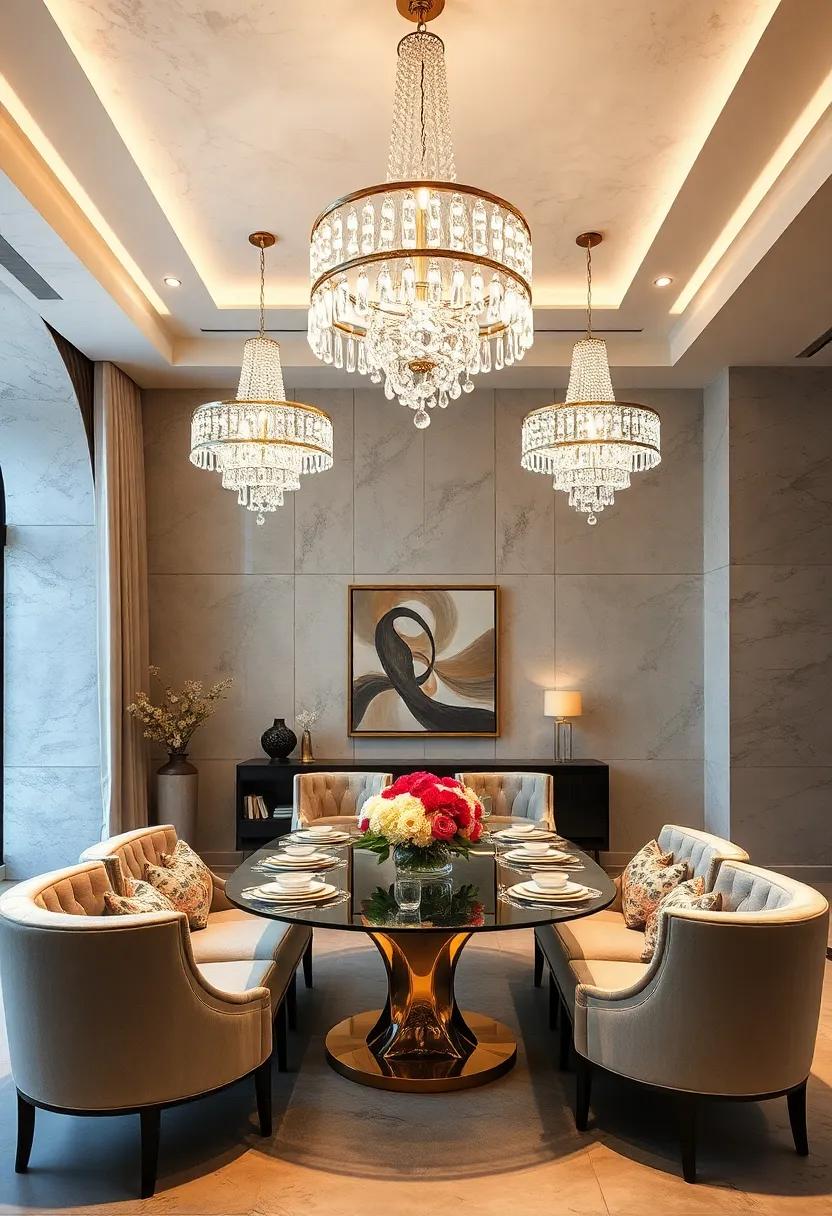 Symmetry in Crystal Chandeliers Reinforcing Structured Elegance in Formal Dining Spaces