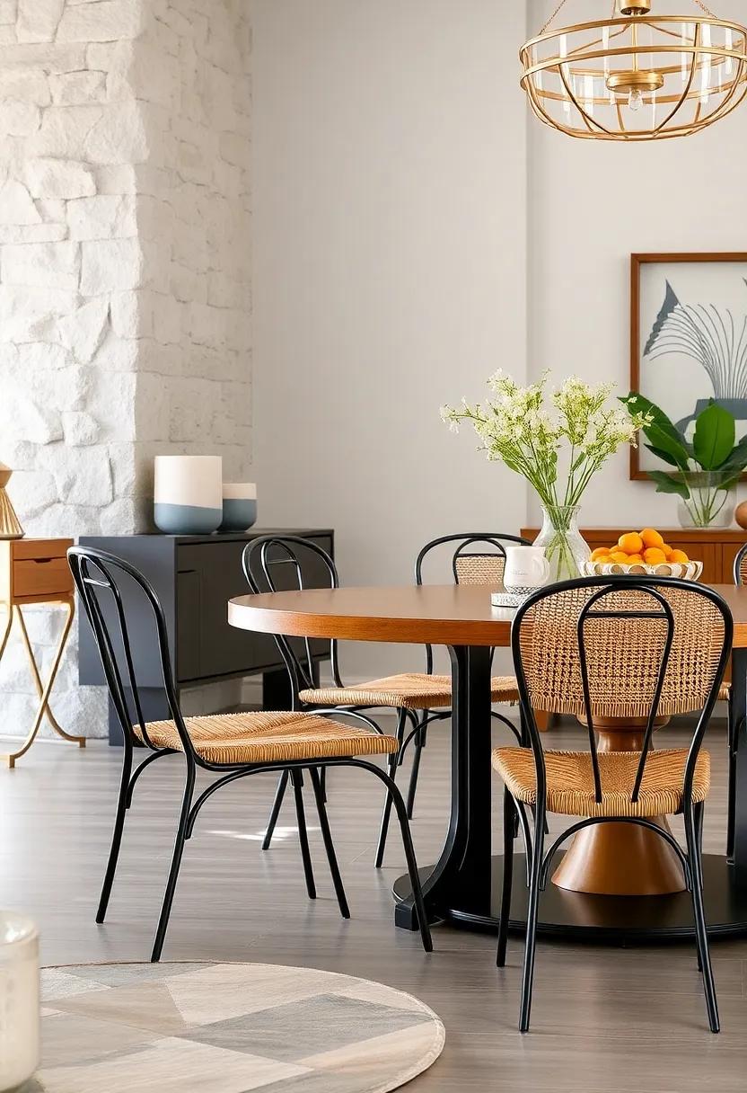 French Bistro Style Dining Chairs Highlighted by Slim Iron Frames and Woven Seagrass Seats for Country Charm