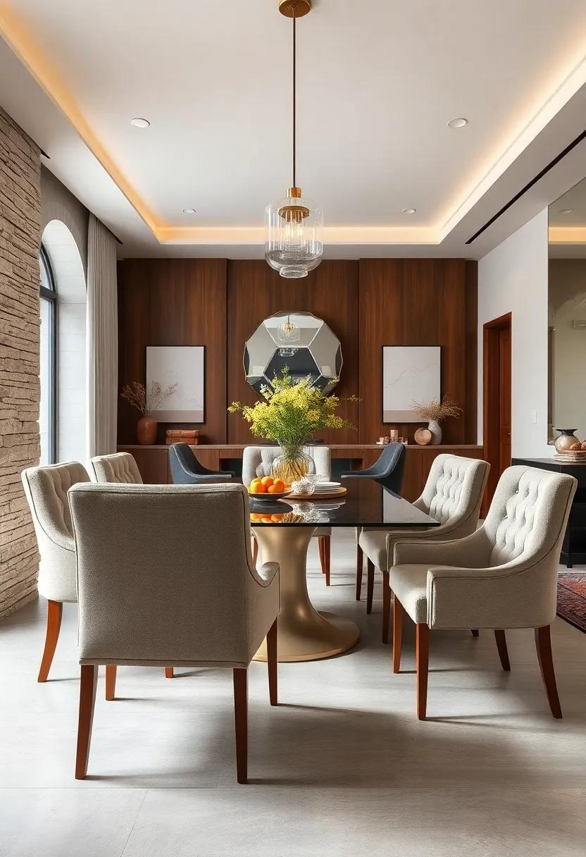 Transitional Dining Chairs Combining Traditional Buttoned Upholstery With Modern Silhouettes and Mixed Materials