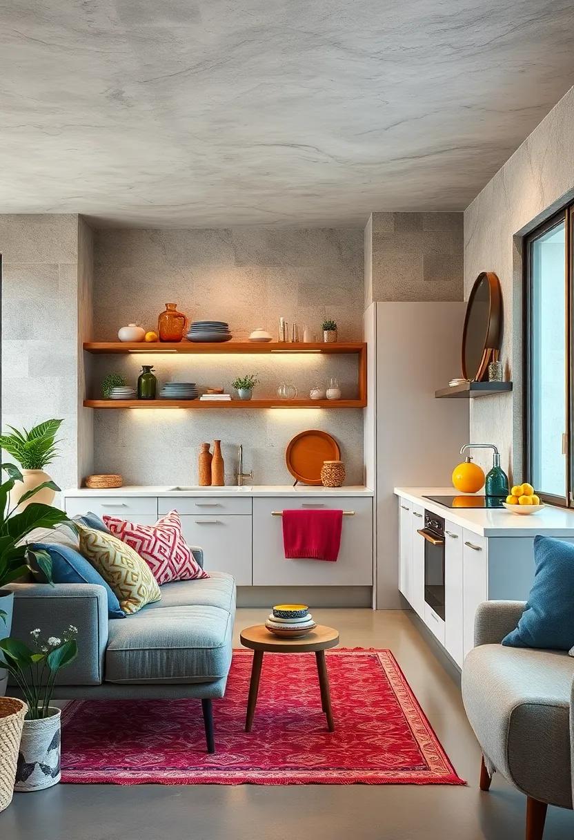 Combining Plush Textiles and Hard Surfaces for a Kitchen Balancing Comfort and Edge